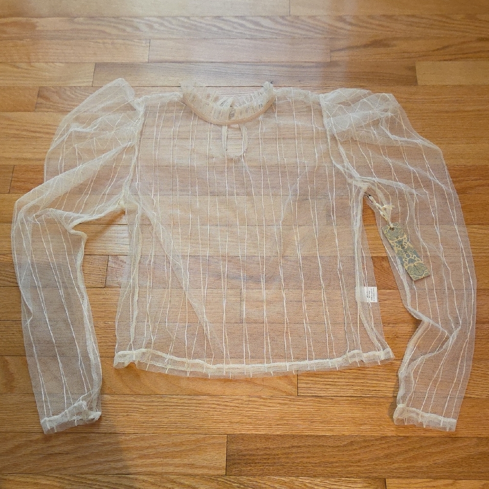 Iris Basic Sheer Cream Long Sleeve Top